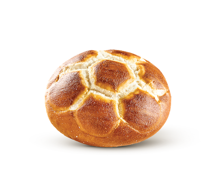 Pretzel football roll, fully baked