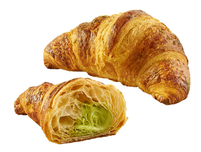 Pre-proved croissant filled with pistachio cream