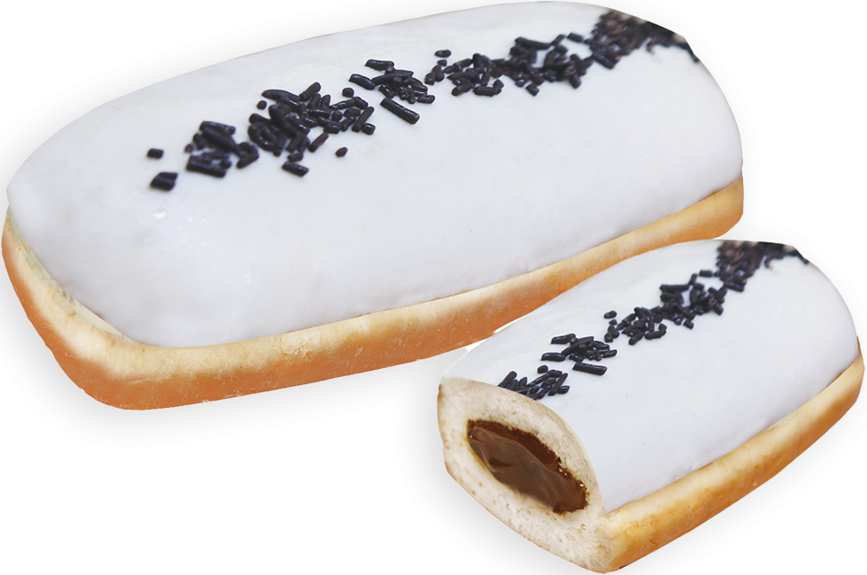 Éclair Donuts with White Coating & Praline